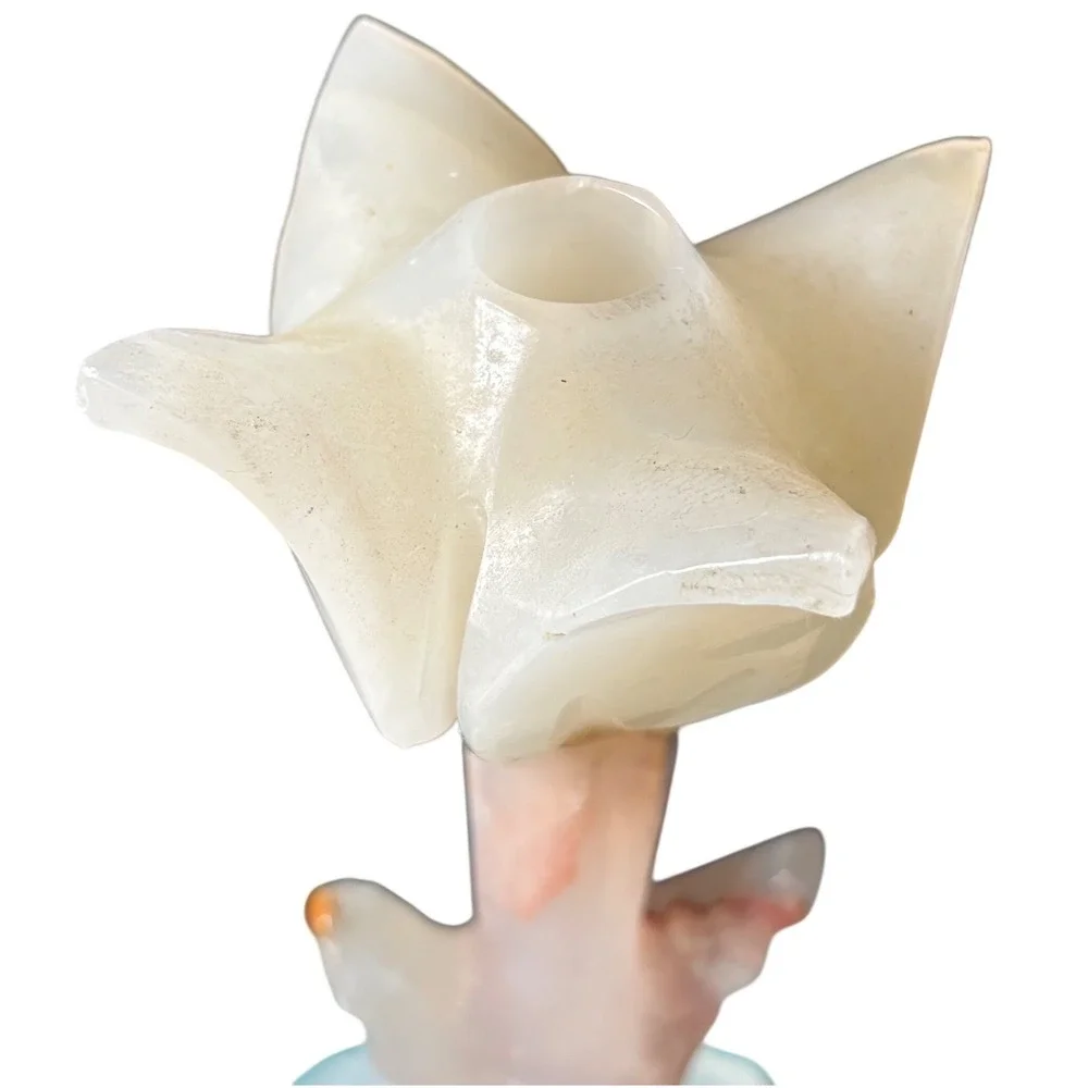 Vintage Carved Alabaster Marble Flower Candle Holder Rose Tulip Leaf Base 6